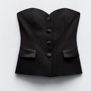 Zara: Combination satin effect tuxedo bustier top